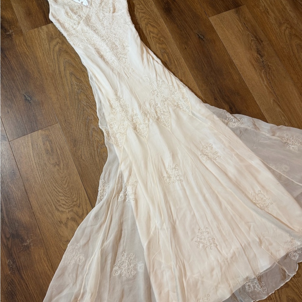 Vintage 100% Silk Beaded Dress Vintage Wedding Dress Vintage Silk Beaded Wedding - Picture 9 of 17